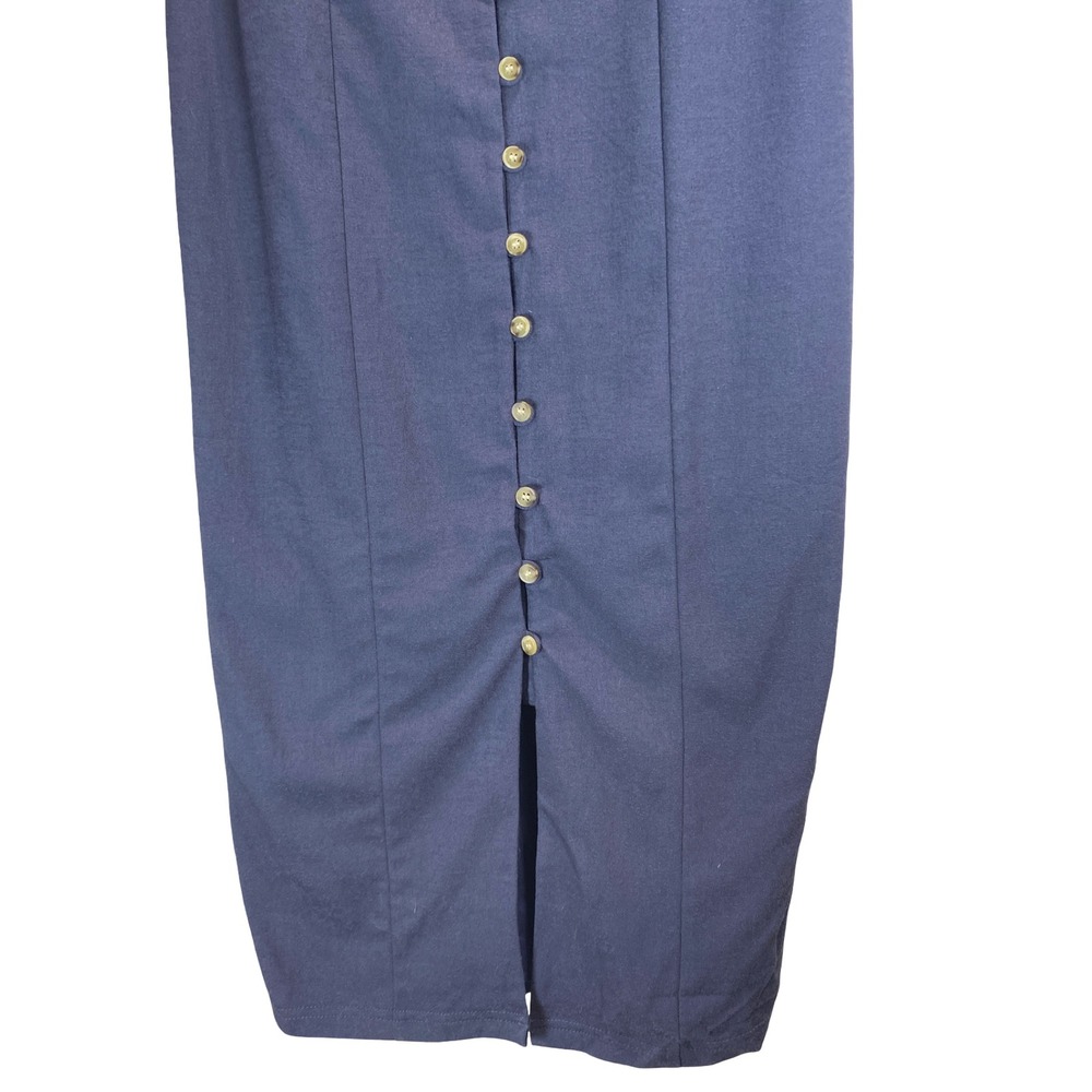 Lumiere Navy Blue Button Front Bustier Midi Dress Womens Large Sleeveless Sheath - Picture 5 of 13